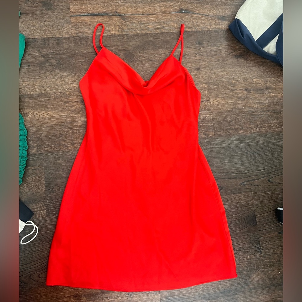 red slip dress